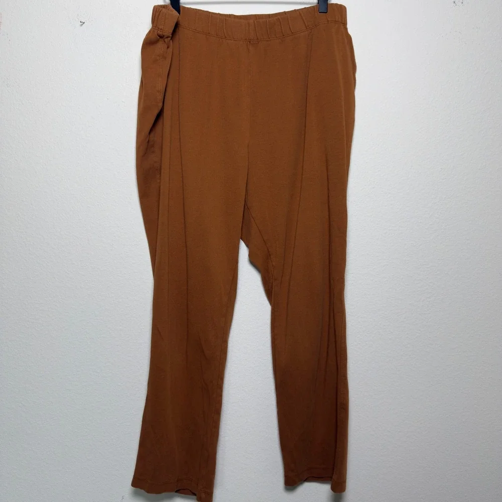 Lands End Women 100% Cotton Sport Knit Pants 1X Brown  Pockets Lounge Comfort